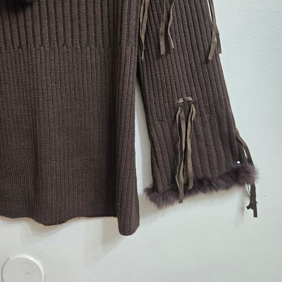 Ruby Cho Womens Vtg Y2K Fairy Grunge Wool Blend Fringe Faux Fur Trim Sweater S - Picture 5 of 10